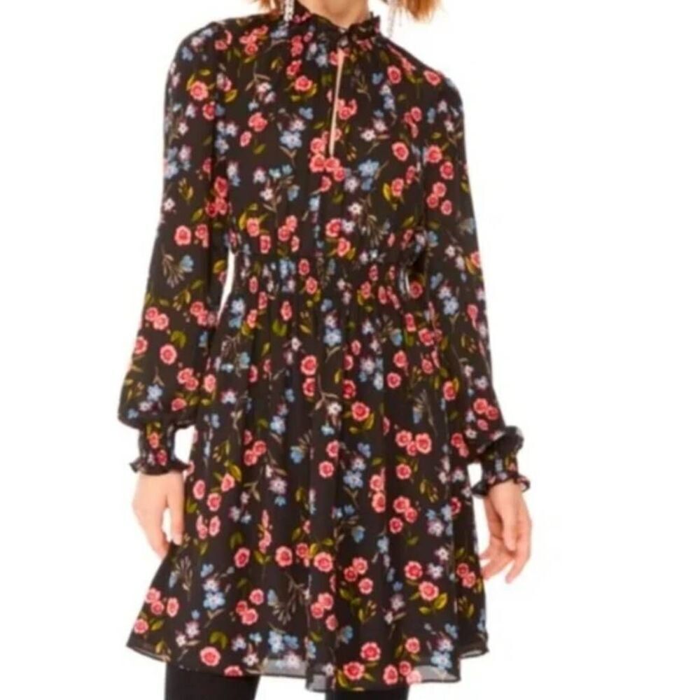 Kate Spade Meadow Floral Shift Dress Black Pink XXS NWOT - Picture 3 of 12